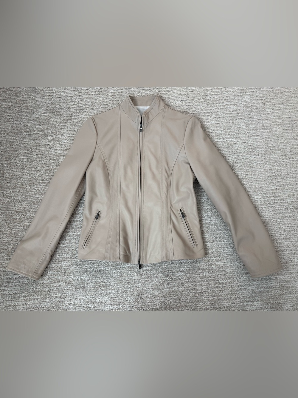 Women's Taupe Leather Zip-Front Jacket Made in Italy 44 IT